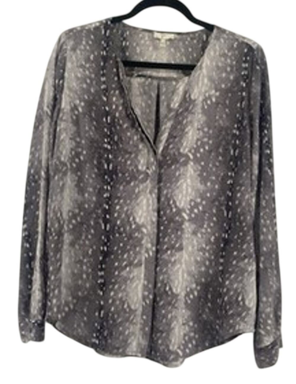 Joie gray 100% silk blouse hidden buttons long Sleeve Abstract print